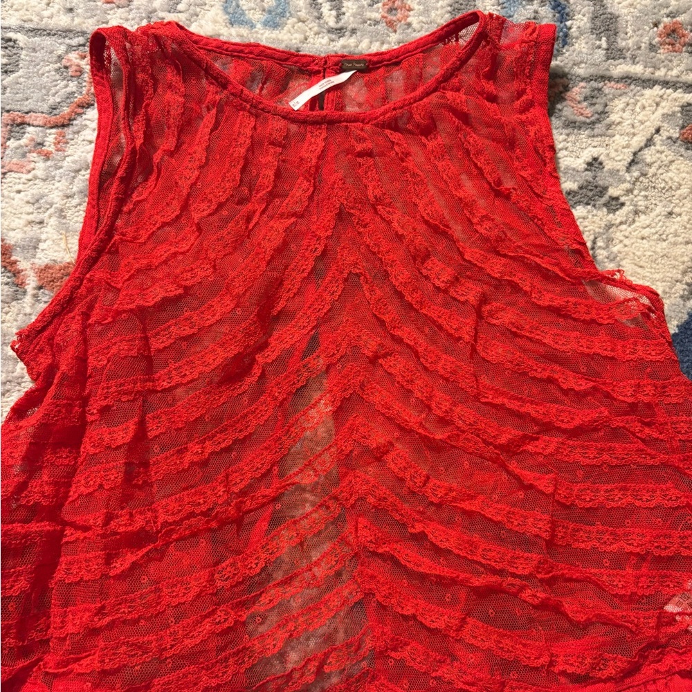Free People “she’s a doll” Red Lace Top